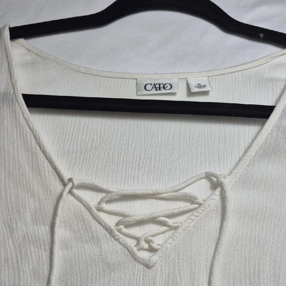 Cato Womens XL Cream Lace Trim Blouse With Flowing Sleeves - Picture 10 of 14